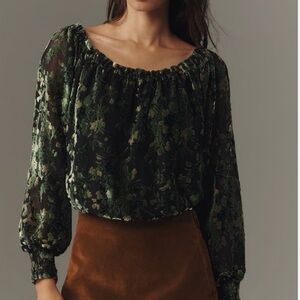 Anthropologie Green and black blouse